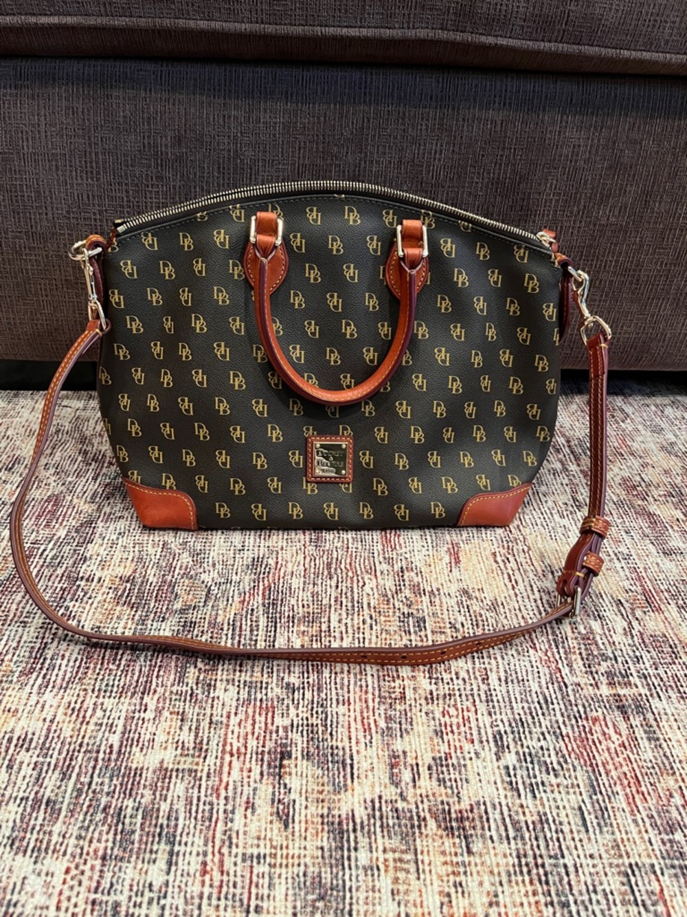 Dooney & Bourke BrownSignature Canvas Satchel with Brown Trim